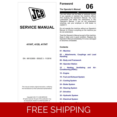 JCB 411HT, 413S, 417HT WHEELED LOADER SERVICE REPAIR MANUAL JCB 411HT, 413S, 417HT WHEELED LOADER SERVICE REPAIR MANUAL